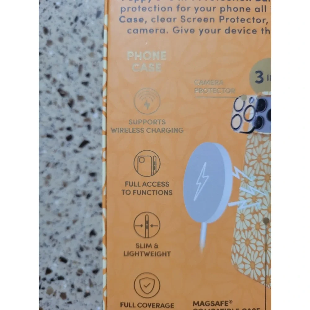 XO Poppy iPhone 14 Pro Max 3 In 1 Magsafe Daisy Case, Screen & Lens Protector